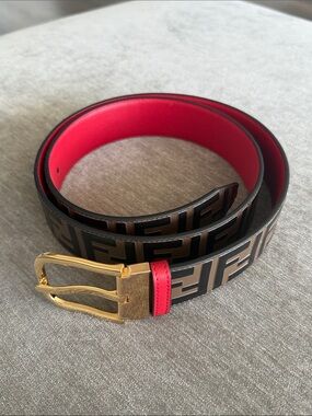 Fendi Men’s Leather Belt with Gold Buckle